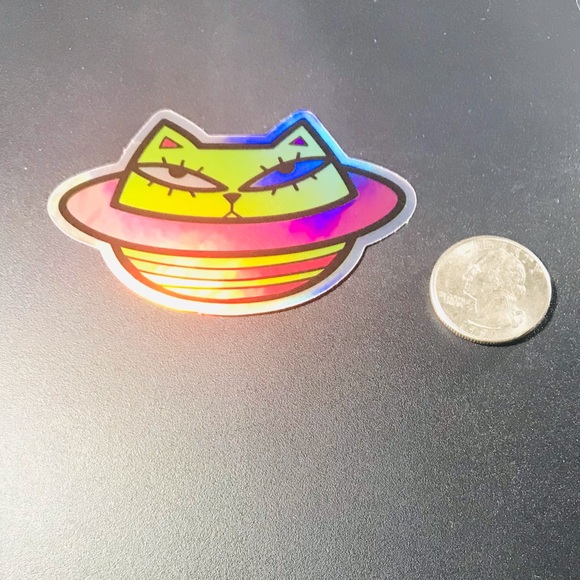 Cat in a Hat Metallic Prismatic Reflective Single Decor Sticker - Picture 2 of 10